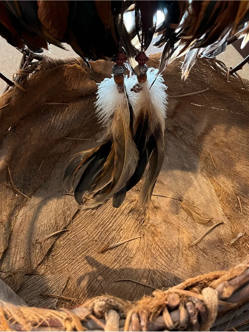 Native American Handmade Brown Feathered Bird Nest Perch